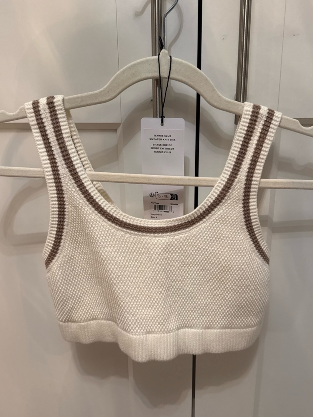 Alo Tennis Club Sweater Knit Bra in Ivory/Gravel size small